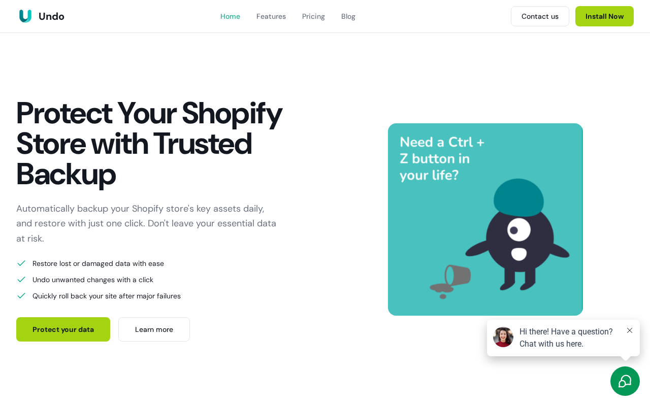 Preview of the Undo backup and restore app website homepage